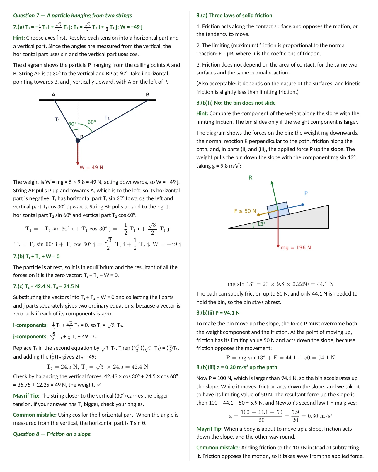 JUPEB Mathematics 2026 theory answers on vectors and friction with force diagrams