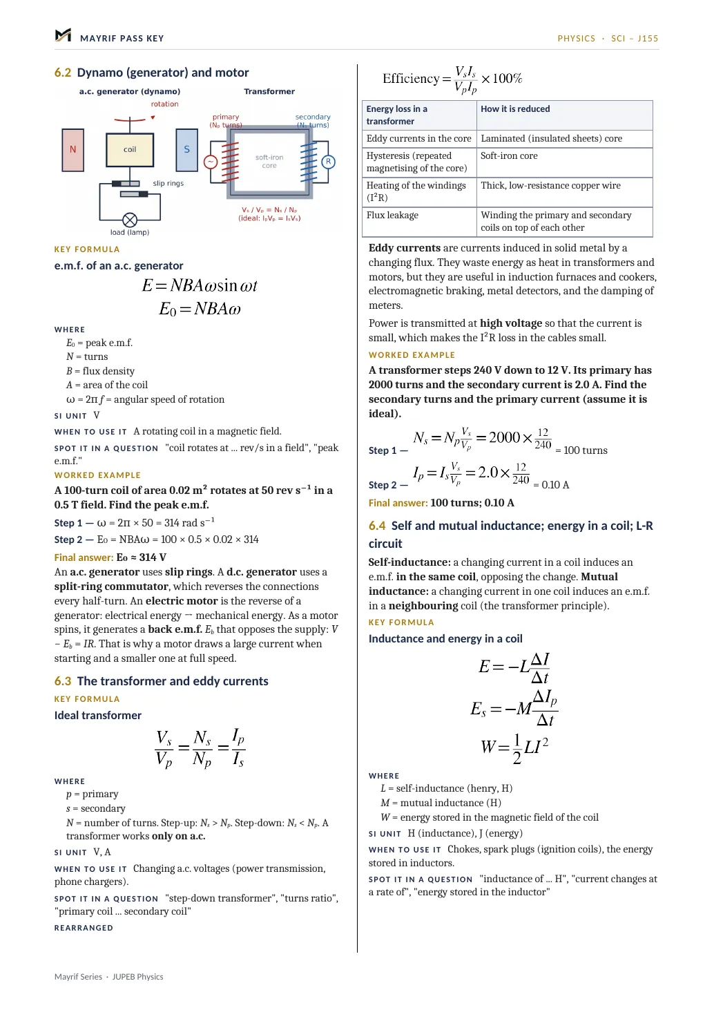 Science and Engineering Pass Key page on waves and pipes with diagrams, tables and formulas